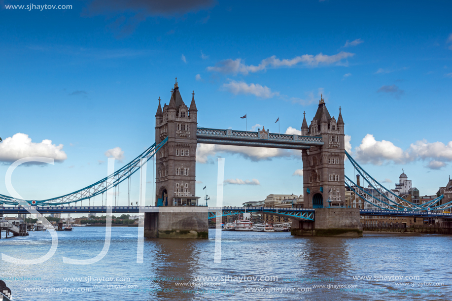 LONDON, ENGLAND - JUNE 15, 2016: Sunset view of Tower Bridge in London, England, Great Britain