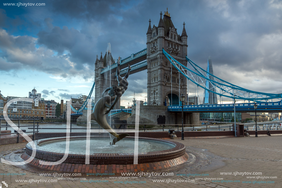 LONDON, ENGLAND - JUNE 15, 2016: Sunset view of Tower Bridge in London, England, Great Britain