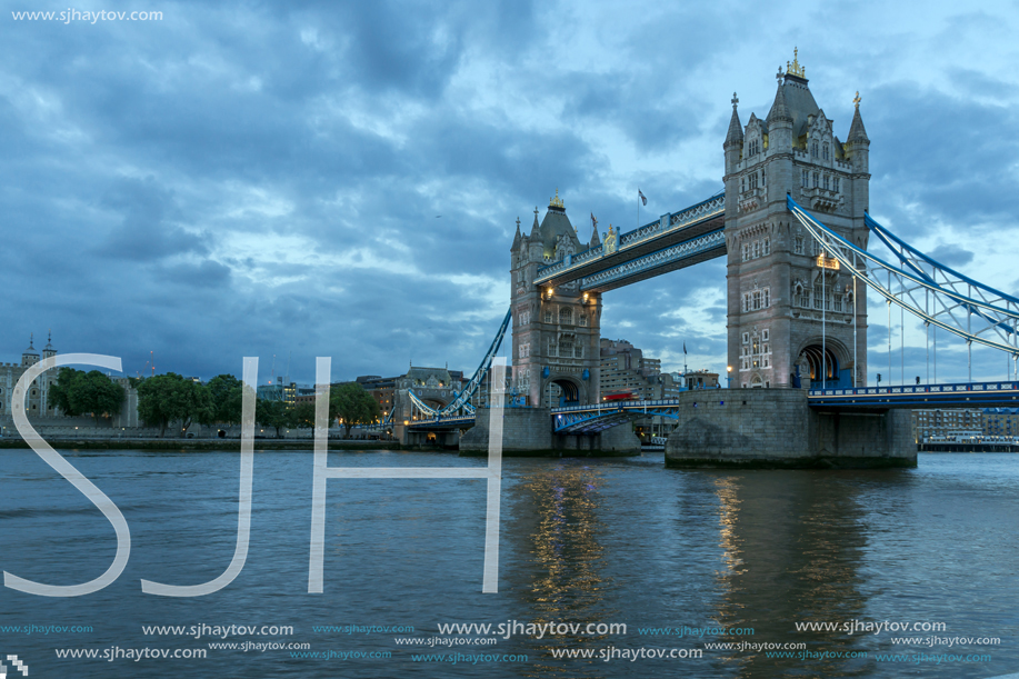 LONDON, ENGLAND - JUNE 15, 2016:  Night photo of Tower Bridge in London, England, Great Britain