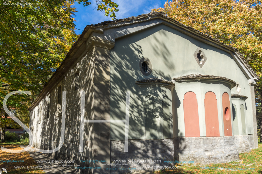 METSOVO, EPIRUS, GREECE - OCTOBER 19, 2013: Autumn view of Orthodox church in village of Metsovo, Epirus Region, Greece