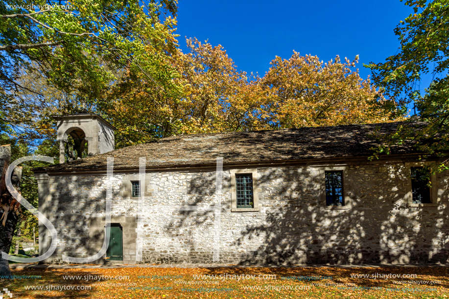 METSOVO, EPIRUS, GREECE - OCTOBER 19, 2013: Autumn view of Orthodox church in village of Metsovo, Epirus Region, Greece