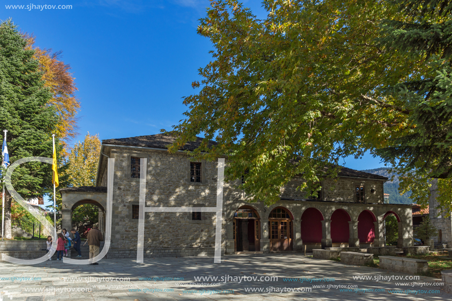 METSOVO, EPIRUS, GREECE - OCTOBER 19, 2013: Autumn view of Orthodox church in village of Metsovo, Epirus Region, Greece