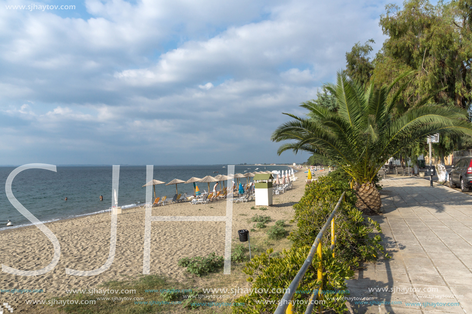 CHALKIDIKI, CENTRAL MACEDONIA, GREECE - AUGUST 25, 2014: Panoramic view of Alkinoos Beach at Sithonia peninsula,   Chalkidiki, Central Macedonia, Greece