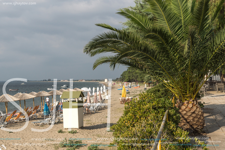 CHALKIDIKI, CENTRAL MACEDONIA, GREECE - AUGUST 25, 2014: Panoramic view of Alkinoos Beach at Sithonia peninsula,   Chalkidiki, Central Macedonia, Greece