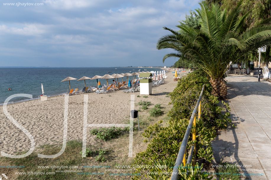 CHALKIDIKI, CENTRAL MACEDONIA, GREECE - AUGUST 25, 2014: Panoramic view of Alkinoos Beach at Sithonia peninsula,   Chalkidiki, Central Macedonia, Greece