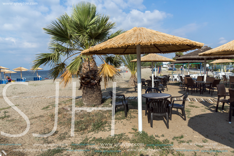 CHALKIDIKI, CENTRAL MACEDONIA, GREECE - AUGUST 25, 2014: Seascape of Gerakini Beach at Sithonia peninsula, Chalkidiki, Central Macedonia, Greece