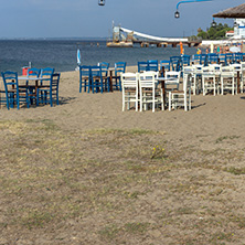 CHALKIDIKI, CENTRAL MACEDONIA, GREECE - AUGUST 25, 2014: Seascape of Gerakini Beach at Sithonia peninsula, Chalkidiki, Central Macedonia, Greece