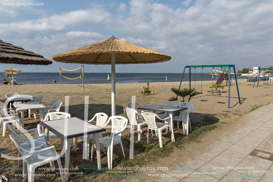 CHALKIDIKI, CENTRAL MACEDONIA, GREECE - AUGUST 25, 2014: Seascape of Gerakini Beach at Sithonia peninsula, Chalkidiki, Central Macedonia, Greece