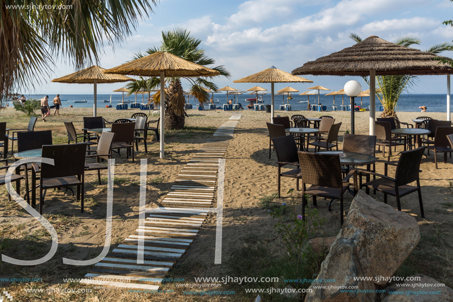 CHALKIDIKI, CENTRAL MACEDONIA, GREECE - AUGUST 25, 2014: Seascape of Gerakini Beach at Sithonia peninsula, Chalkidiki, Central Macedonia, Greece