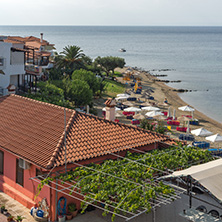 CHALKIDIKI, CENTRAL MACEDONIA, GREECE - AUGUST 25, 2014: Panoramic view of Gea Beach at Sithonia peninsula, Chalkidiki, Central Macedonia, Greece