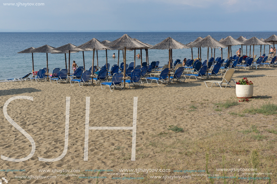 CHALKIDIKI, CENTRAL MACEDONIA, GREECE - AUGUST 25, 2014: Seascape of Fisher Beach Psakoudia at Sithonia peninsula, Chalkidiki, Central Macedonia, Greece