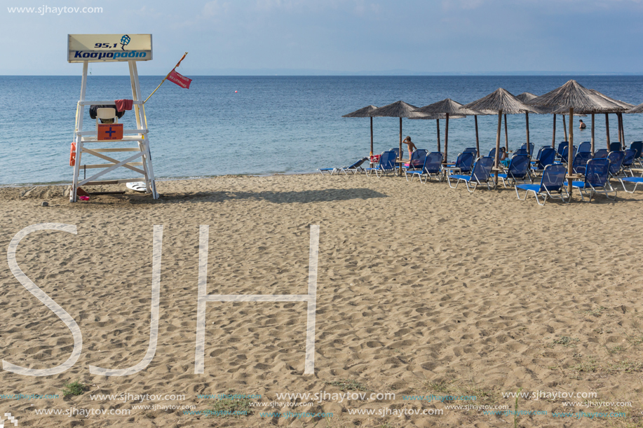 CHALKIDIKI, CENTRAL MACEDONIA, GREECE - AUGUST 25, 2014: Seascape of Fisher Beach Psakoudia at Sithonia peninsula, Chalkidiki, Central Macedonia, Greece
