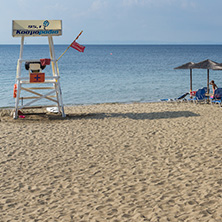 CHALKIDIKI, CENTRAL MACEDONIA, GREECE - AUGUST 25, 2014: Seascape of Fisher Beach Psakoudia at Sithonia peninsula, Chalkidiki, Central Macedonia, Greece