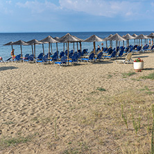 CHALKIDIKI, CENTRAL MACEDONIA, GREECE - AUGUST 25, 2014: Seascape of Fisher Beach Psakoudia at Sithonia peninsula, Chalkidiki, Central Macedonia, Greece