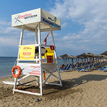 CHALKIDIKI, CENTRAL MACEDONIA, GREECE - AUGUST 25, 2014: Seascape of Fisher Beach Psakoudia at Sithonia peninsula, Chalkidiki, Central Macedonia, Greece