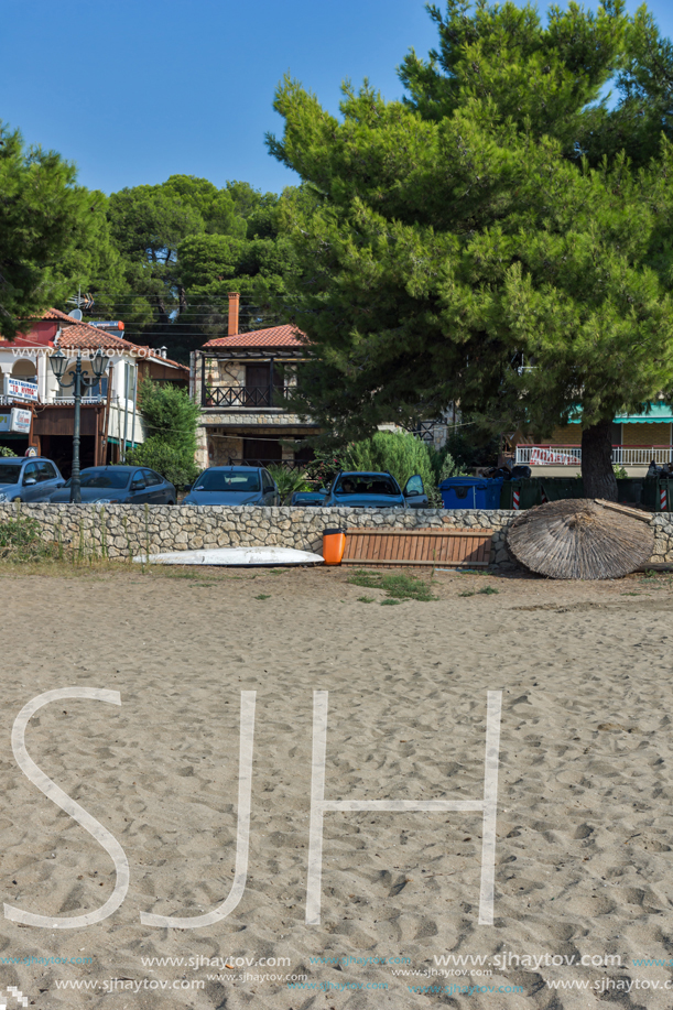 CHALKIDIKI, CENTRAL MACEDONIA, GREECE - AUGUST 25, 2014: Seascape of Fisher Beach Psakoudia at Sithonia peninsula, Chalkidiki, Central Macedonia, Greece