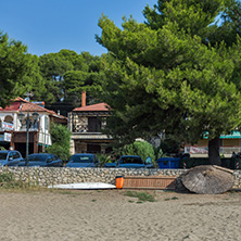 CHALKIDIKI, CENTRAL MACEDONIA, GREECE - AUGUST 25, 2014: Seascape of Fisher Beach Psakoudia at Sithonia peninsula, Chalkidiki, Central Macedonia, Greece