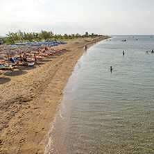CHALKIDIKI, CENTRAL MACEDONIA, GREECE - AUGUST 25, 2014: Panoramic view of Psakoudia Beach at Sithonia peninsula, Chalkidiki, Central Macedonia, Greece
