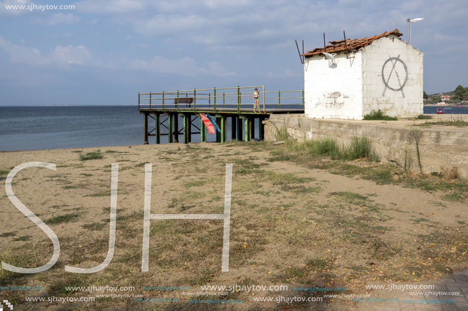 CHALKIDIKI, CENTRAL MACEDONIA, GREECE - AUGUST 25, 2014: Panoramic view of Psakoudia Beach at Sithonia peninsula, Chalkidiki, Central Macedonia, Greece