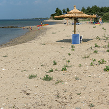 CHALKIDIKI, CENTRAL MACEDONIA, GREECE - AUGUST 25, 2014: Panoramic view of Monopetro Beach at Sithonia peninsula, Chalkidiki, Central Macedonia, Greece