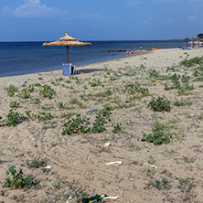 CHALKIDIKI, CENTRAL MACEDONIA, GREECE - AUGUST 25, 2014: Panoramic view of Monopetro Beach at Sithonia peninsula, Chalkidiki, Central Macedonia, Greece
