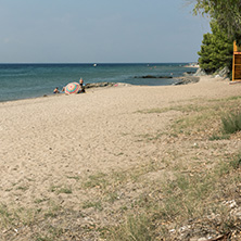 CHALKIDIKI, CENTRAL MACEDONIA, GREECE - AUGUST 25, 2014: Panoramic view of Blue Dolphin Beach at Sithonia peninsula, Chalkidiki, Central Macedonia, Greece