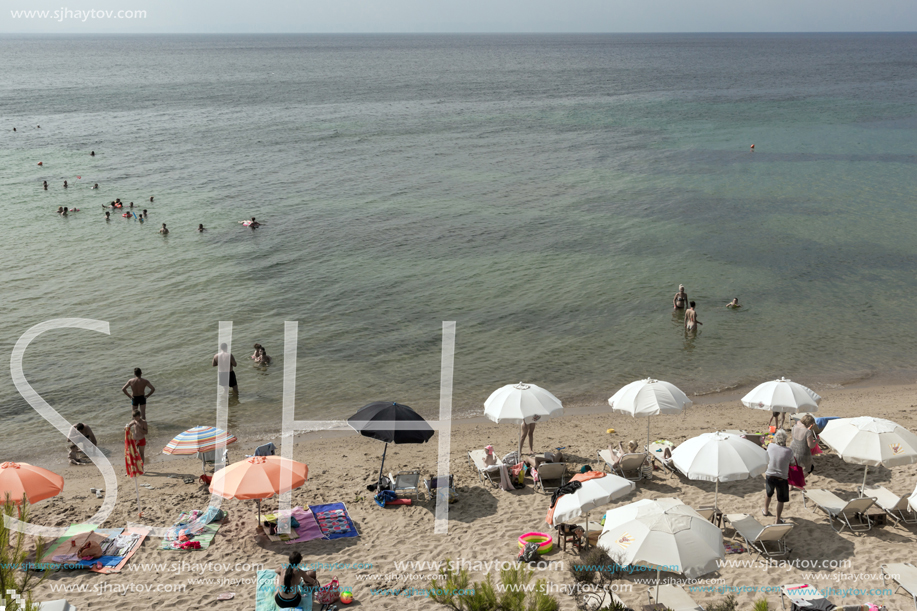 CHALKIDIKI, CENTRAL MACEDONIA, GREECE - AUGUST 25, 2014: Panoramic view of Metamorfosi Beach at Sithonia peninsula, Chalkidiki, Central Macedonia, Greece