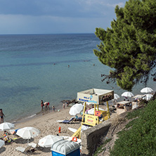CHALKIDIKI, CENTRAL MACEDONIA, GREECE - AUGUST 25, 2014: Panoramic view of Metamorfosi Beach at Sithonia peninsula, Chalkidiki, Central Macedonia, Greece