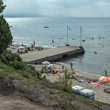 CHALKIDIKI, CENTRAL MACEDONIA, GREECE - AUGUST 25, 2014: Panoramic view of Metamorfosi Beach at Sithonia peninsula, Chalkidiki, Central Macedonia, Greece