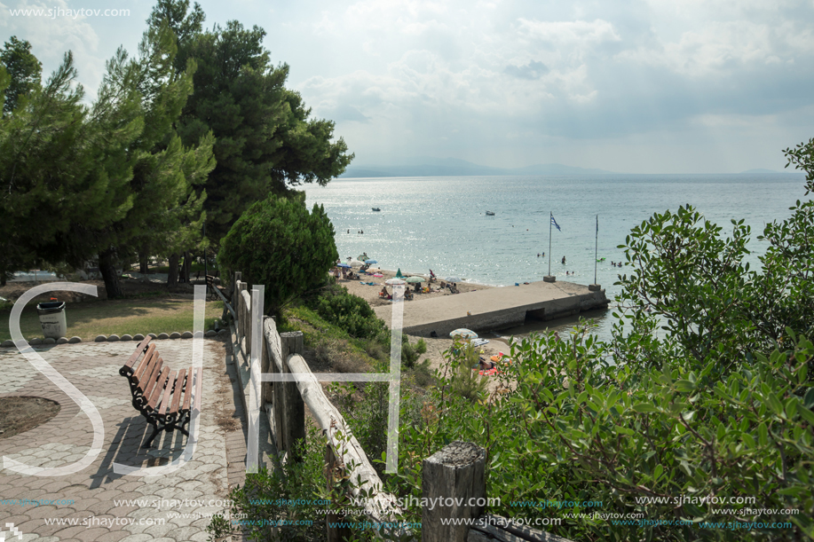 CHALKIDIKI, CENTRAL MACEDONIA, GREECE - AUGUST 25, 2014: Panoramic view of Metamorfosi Beach at Sithonia peninsula, Chalkidiki, Central Macedonia, Greece