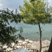 CHALKIDIKI, CENTRAL MACEDONIA, GREECE - AUGUST 25, 2014: Panoramic view of Metamorfosi Beach at Sithonia peninsula, Chalkidiki, Central Macedonia, Greece