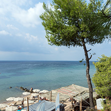 CHALKIDIKI, CENTRAL MACEDONIA, GREECE - AUGUST 25, 2014: Panoramic view of Metamorfosi Beach at Sithonia peninsula, Chalkidiki, Central Macedonia, Greece