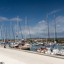 CHALKIDIKI, CENTRAL MACEDONIA, GREECE - AUGUST 25, 2014: Panoramic view of Nikiti Beach at Sithonia peninsula, Chalkidiki, Central Macedonia, Greece