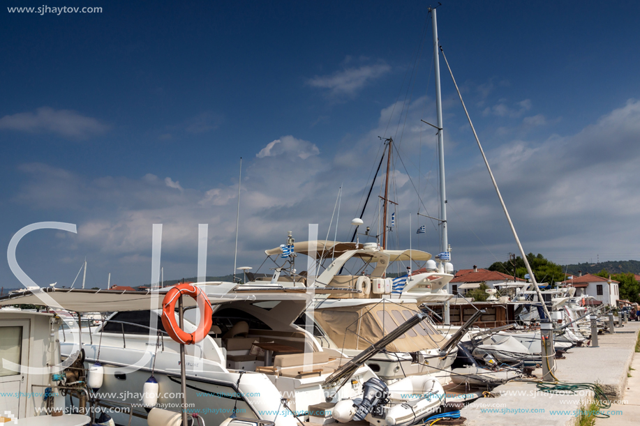 CHALKIDIKI, CENTRAL MACEDONIA, GREECE - AUGUST 25, 2014: Panoramic view of Nikiti Beach at Sithonia peninsula, Chalkidiki, Central Macedonia, Greece