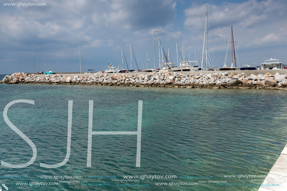 CHALKIDIKI, CENTRAL MACEDONIA, GREECE - AUGUST 25, 2014: Panoramic view of Nikiti Beach at Sithonia peninsula, Chalkidiki, Central Macedonia, Greece