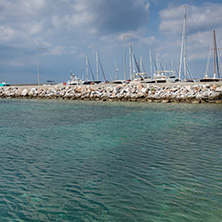 CHALKIDIKI, CENTRAL MACEDONIA, GREECE - AUGUST 25, 2014: Panoramic view of Nikiti Beach at Sithonia peninsula, Chalkidiki, Central Macedonia, Greece