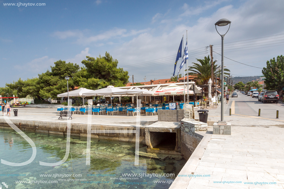 CHALKIDIKI, CENTRAL MACEDONIA, GREECE - AUGUST 25, 2014: Panoramic view of Nikiti Beach at Sithonia peninsula, Chalkidiki, Central Macedonia, Greece