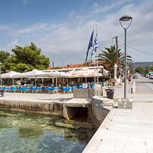 CHALKIDIKI, CENTRAL MACEDONIA, GREECE - AUGUST 25, 2014: Panoramic view of Nikiti Beach at Sithonia peninsula, Chalkidiki, Central Macedonia, Greece