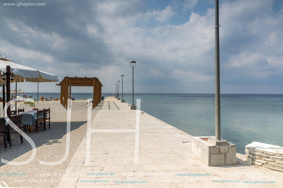 CHALKIDIKI, CENTRAL MACEDONIA, GREECE - AUGUST 25, 2014: Panoramic view of Nikiti Beach at Sithonia peninsula, Chalkidiki, Central Macedonia, Greece