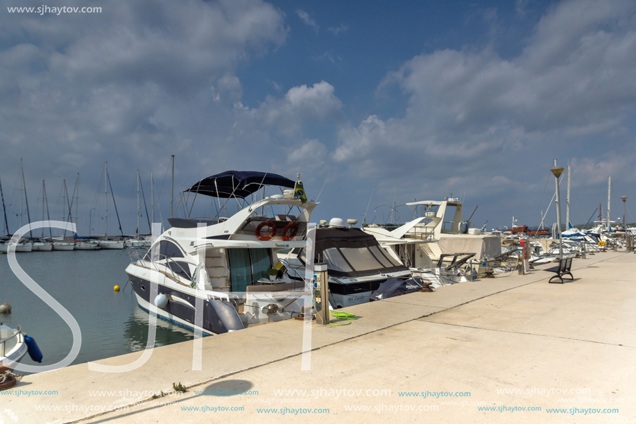 CHALKIDIKI, CENTRAL MACEDONIA, GREECE - AUGUST 25, 2014: Panoramic view of Nikiti Beach at Sithonia peninsula, Chalkidiki, Central Macedonia, Greece