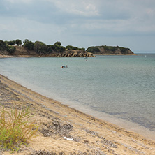 CHALKIDIKI, CENTRAL MACEDONIA, GREECE - AUGUST 25, 2014: Panoramic view of Castri Beach at Sithonia peninsula, Chalkidiki, Central Macedonia, Greece