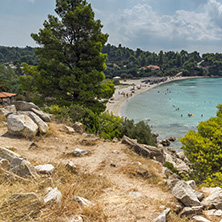 CHALKIDIKI, CENTRAL MACEDONIA, GREECE - AUGUST 25, 2014: Seascape of Koviou beach at Sithonia peninsula, Chalkidiki, Central Macedonia, Greece