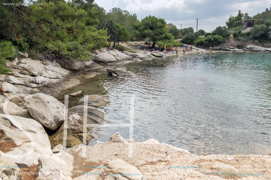 CHALKIDIKI, CENTRAL MACEDONIA, GREECE - AUGUST 25, 2014: Seascape of Spathies beach at Sithonia peninsula, Chalkidiki, Central Macedonia, Greece