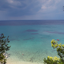 CHALKIDIKI, CENTRAL MACEDONIA, GREECE - AUGUST 25, 2014: Panoramic view of Elia Beach at Sithonia peninsula, Chalkidiki, Central Macedonia, Greece