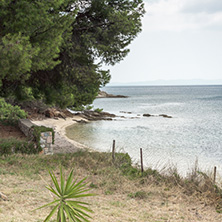 CHALKIDIKI, CENTRAL MACEDONIA, GREECE - AUGUST 25, 2014: Seascape of Mikri Elia beach at Sithonia peninsula, Chalkidiki, Central Macedonia, Greece