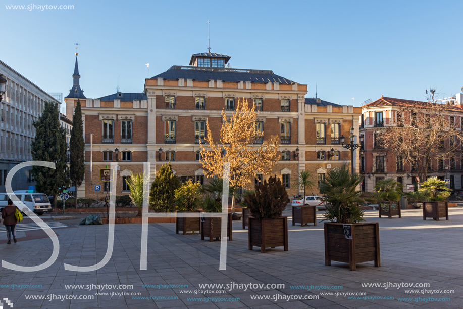 MADRID, SPAIN - JANUARY 22, 2018:  Sunrise view of Plaza de San Martin in Madrid, Spain