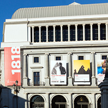 MADRID, SPAIN - JANUARY 22, 2018:  Beautiful view of Teatro Real in Madrid, Spain