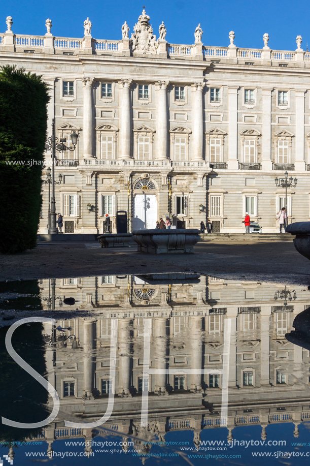 MADRID, SPAIN - JANUARY 22, 2018:  Beautiful view of the facade of the Royal Palace of Madrid, Spain