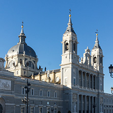 MADRID, SPAIN - JANUARY 22, 2018:  Amazing view of Almudena Cathedral in City of Madrid, Spain