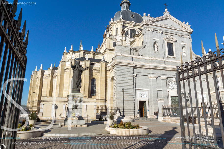 MADRID, SPAIN - JANUARY 22, 2018:  Amazing view of Almudena Cathedral in City of Madrid, Spain